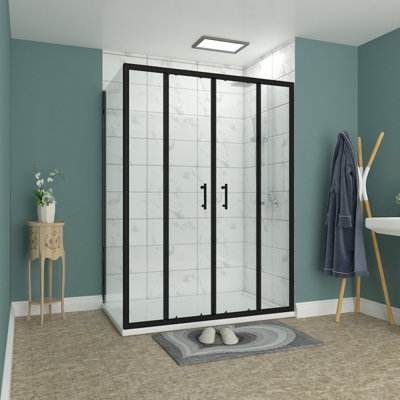 Rinse Black 1400x900mm Sliding Shower Enclosure 6mm Easy Clean Glass ...