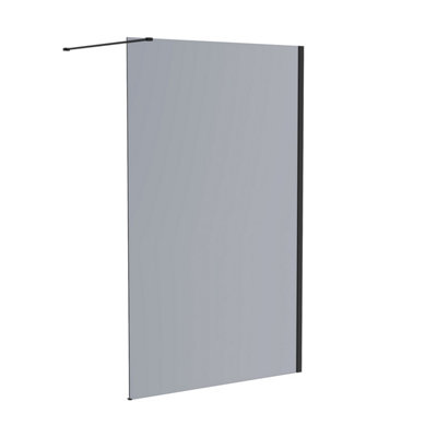 Rinse Black Walkin Shower Enclosure 1000mm 8mm Grey Easy Clean Safety Glass Wetroom Shower Screen