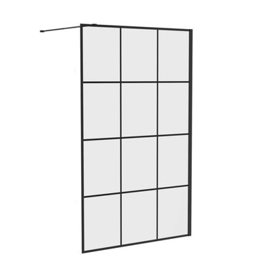 Rinse Black Walkin Shower Enclosure 1200mm 8mm Black Grid Easy Clean Safety Glass Wetroom Shower Screen