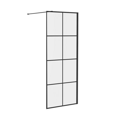 Rinse Black Walkin Shower Enclosure 800mm 8mm Black Grid Easy Clean Safety Glass Wetroom Shower Screen