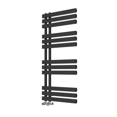 Rinse Designer Heated Towel Rail D Shape Bathroom Ladder Style Radiator Warmer Central Heating Black 1200x600mm