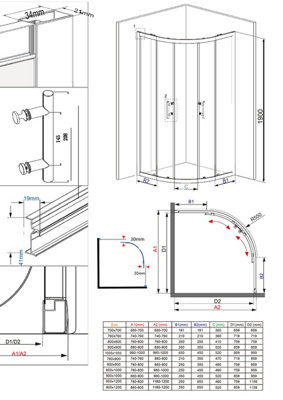 Rinse Left/Right Offset Quadrant Shower Enclosure 6mm Easy Clean Glass ...