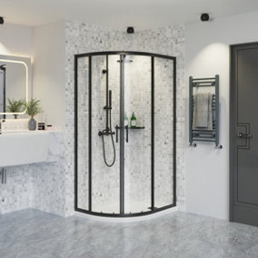 Rinse Left/Right Offset Quadrant Shower Enclosure 6mm Easy Clean Glass Sliding Door Shower Cubicle Matt Black 1000x800x1900mm