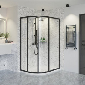 Rinse Left/Right Offset Quadrant Shower Enclosure 6mm Easy Clean Glass Sliding Door Shower Cubicle Matt Black 1200x800x1900mm