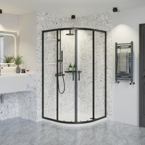 Rinse Quadrant Shower Enclosure 6mm Easy Clean Glass Sliding Shower Cubicle Door Corner Wet Room Matte Black 1000x1000x1900mm