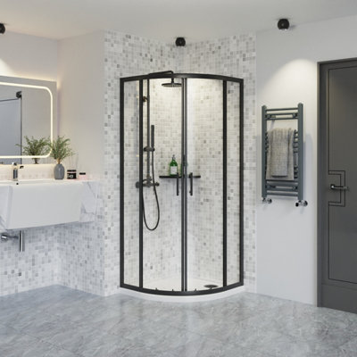 Rinse Quadrant Shower Enclosure 6mm Easy Clean Glass Sliding Shower Cubicle Door Corner Wet Room Matte Black 760x760x1900mm