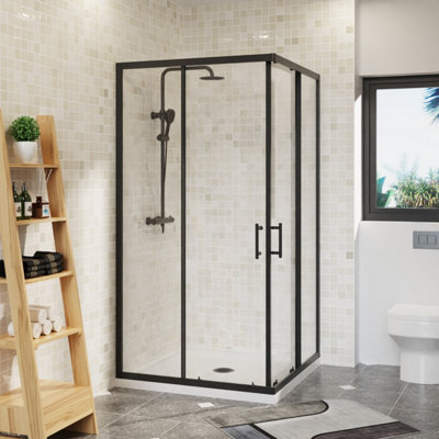 Rinse Square Shower Enclosure Sliding Doors Corner Entry Bathroom Enclosure Cubicle Matt Black 1000x1000x1900mm