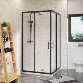 Rinse Square Shower Enclosure Sliding Doors Corner Entry Bathroom Enclosure Cubicle Matt Black 1000x1000x1900mm