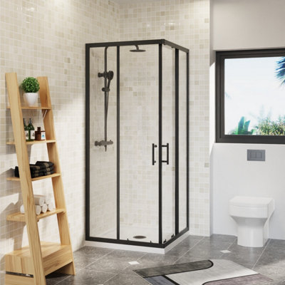 Rinse Square Shower Enclosure Sliding Doors Corner Entry Bathroom Enclosure Cubicle Matt Black 760x760x1900mm