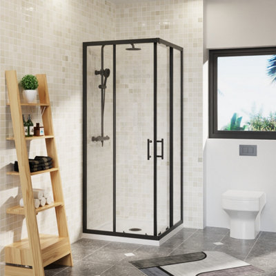 Rinse Square Shower Enclosure Sliding Doors Corner Entry Bathroom Enclosure Cubicle Matt Black 800x800x1900mm