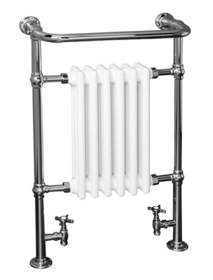 Rinse Traditional Victorian 952 x 568mm Chrome & White Towel Rail Radiator