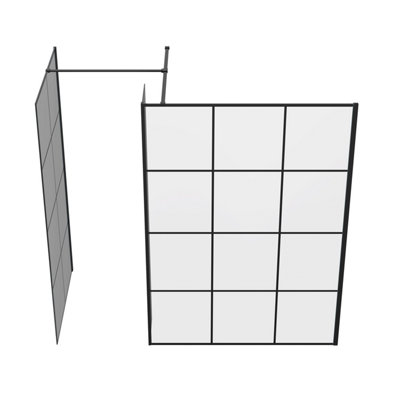 Rinse Walk in Shower Screen 8mm Black Grid Easy Clean Glass Screen ...