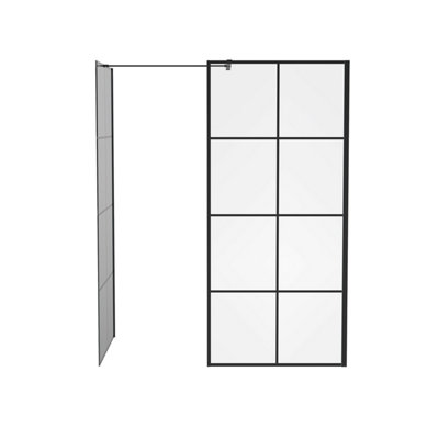 Rinse Walk in Shower Screen 8mm Black Grid Easy Clean Glass Screen ...