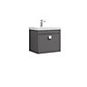 Rio 1 Drawer Wall Hung Vanity Basin Unit - 500mm - Gloss Grey with Chrome Square Handle (Tap Not Included)
