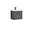 Rio 1 Drawer Wall Hung Vanity Basin Unit - 500mm - Gloss Grey with Square Black D Handle (Tap Not Included) - Balterley