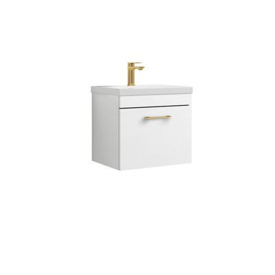 Rio 1 Drawer Wall Hung Vanity Basin Unit - 500mm - Gloss White with ...