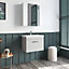 Rio 1 Drawer Wall Hung Vanity Basin Unit - 600mm - Gloss Grey Mist with Black D Handle (Tap Not Included) - Balterley