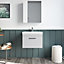 Rio 1 Drawer Wall Hung Vanity Basin Unit - 600mm - Gloss Grey Mist with Square Black D Handle (Tap Not Included) - Balterley