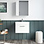 Rio 1 Drawer Wall Hung Vanity Basin Unit - 600mm - Gloss White with Square Black D Handle (Tap Not Included) - Balterley