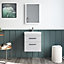 Rio 2 Drawer Wall Hung Vanity Basin Unit - 500mm - Gloss Grey Mist with Square Black D Handles (Tap Not Included) - Balterley