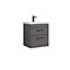Rio 2 Drawer Wall Hung Vanity Basin Unit - 500mm - Gloss Grey with Black D Handles (Tap Not Included) - Balterley