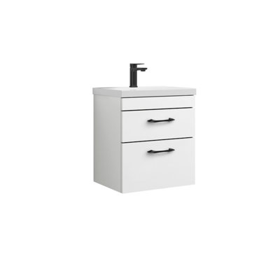 Rio 2 Drawer Wall Hung Vanity Basin Unit - 500mm - Gloss White with Black D Handles (Tap Not Included) - Balterley Price Comparisons | Compare The Build