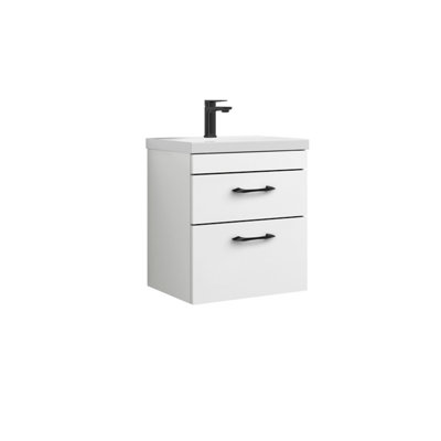 Rio 2 Drawer Wall Hung Vanity Basin Unit - 500mm - Gloss White with Black D Handles (Tap Not Included) - Balterley