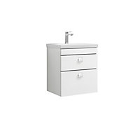 Rio 2 Drawer Wall Hung Vanity Basin Unit - 500mm - Gloss White with Chrome Square Handles (Tap Not Included)