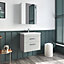 Rio 2 Drawer Wall Hung Vanity Basin Unit - 600mm - Gloss Grey Mist with Black D Handles (Tap Not Included)