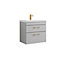 Rio 2 Drawer Wall Hung Vanity Basin Unit - 600mm - Gloss Grey Mist with Brushed Brass D Handles (Tap Not Included)