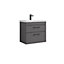 Rio 2 Drawer Wall Hung Vanity Basin Unit - 600mm - Gloss Grey with Square Black D Handles (Tap Not Included) - Balterley
