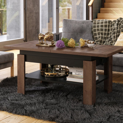 Rio 2 in 1 Extending Coffee / Dining Table 130-170cm - Brown Oak / Black