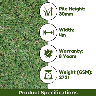 Rio 30mm Outdoor Artificial Grass, Plush Artificial Grass, Pet-Friendly Outdoor Artificial Grass-14m(45'11") X 4m(13'1")-56m²