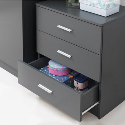 Rio Costa 3 Drawer Bedroom Cabinet Bedside Chest Of Drawers Dark Grey