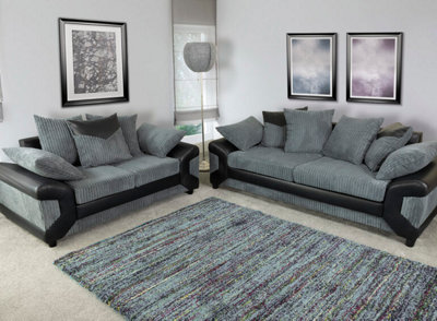 Rio Fabric 3 2 Seater Sofa Set Foam Seating Black Grey