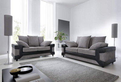 Rio Fabric 3&2 Seater Sofa Set Foam Seating Black-Grey