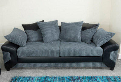 Rio Fabric 3 Seater Sofa Foam Seating Black-Grey