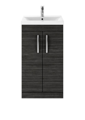 Rio Floor Standing 2 Door Vanity Unit with Mid-Edge Ceramic Basin - Textured Woodgrain Hacienda Black - 500mm - Balterley