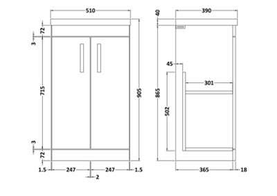 Rio Floor Standing 2 Door Vanity Unit with Mid-Edge Ceramic Basin - Textured Woodgrain Hacienda Black - 500mm - Balterley