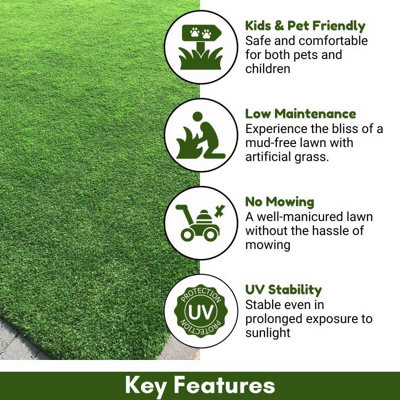 Rio Plus 40mm Super Soft Artificial Grass, Premium Artificial Grass For Lawn Patio, 8 Years Warranty-11m(36'1") X 4m(13'1")-44m²