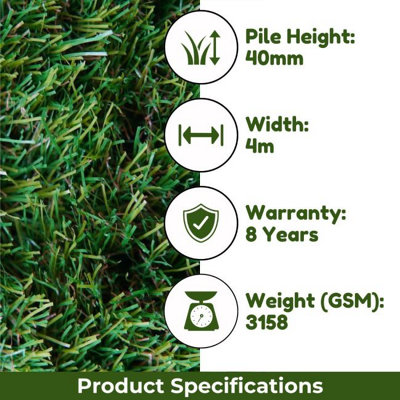 Rio Plus 40mm Super Soft Outdoor Artificial Grass, Premium Artificial Grass For Lawn Patio-17m(55'9") X 4m(13'1")-68m²