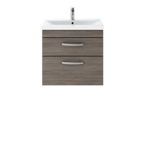 Rio Wall Hung 2 Drawer Vanity Unit with Mid-Edge Ceramic Basin - Brown Grey Avola - 600mm - Balterley