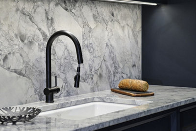 Riobel Azure Mixer with Pull Down Spray Matt Black Kitchen Tap