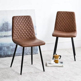 Ripley Dining Chair - Tan Faux Leather (Set of 2) Diamond Quilted Back and Metal Powder Coated Legs