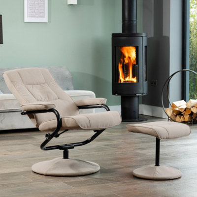 Ripley Soft Fabric Swivel Based Recliner and Footstool - Cappuccino