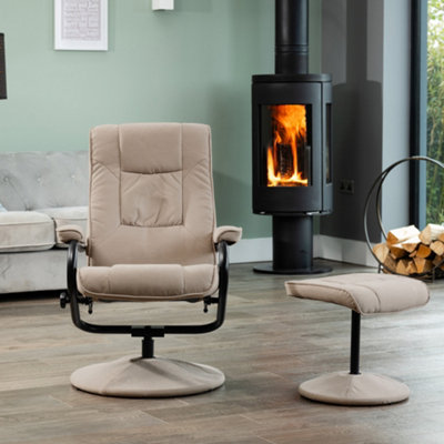 Ripley Soft Fabric Swivel Based Recliner and Footstool - Cappuccino
