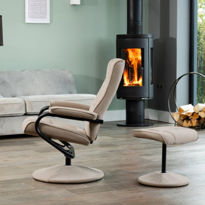 Ripley Soft Fabric Swivel Based Recliner and Footstool - Cappuccino