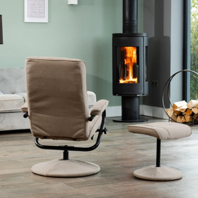 Ripley Soft Fabric Swivel Based Recliner and Footstool - Cappuccino
