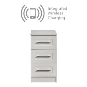 Ripon 3 Drawer Bedside  - WIRELESS CHARGING in Grey Ash (Ready Assembled)