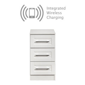 Ripon 3 Drawer Bedside  - WIRELESS CHARGING in White Ash (Ready Assembled)
